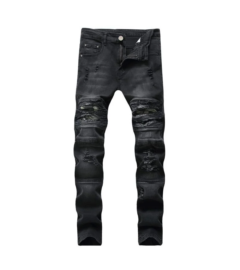 Men Cotton Motorcycle Casual Slim Fit Ripped Jeans