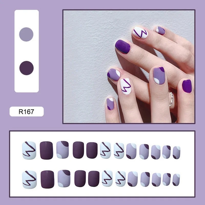 24pcs Multi-type Wear Short Paragraph Long Paragraph Fashion Manicure False Nails Full Cover Wearable Coffin Fake Nail Ballerina-Nail Inspo