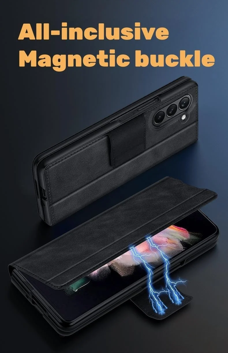 Suitable for Samsung Fold series magnetic buckle bracket folding leather case all-inclusive mobile phone case