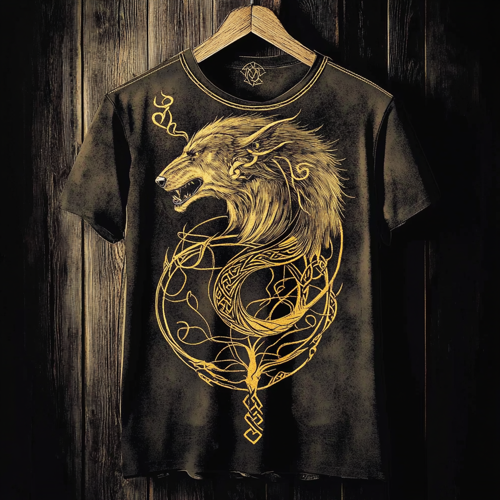 Men's Viking Tribal Fenrir Wolf Vintage Print T-shirt / Rvogue / Rvogue