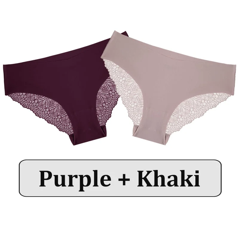 2PCS/Set Lace Panties Women Underwear Seamless Lingerie Sexy Panties Female Underpants Briefs Floral Lace Patchwork Woman Pantys