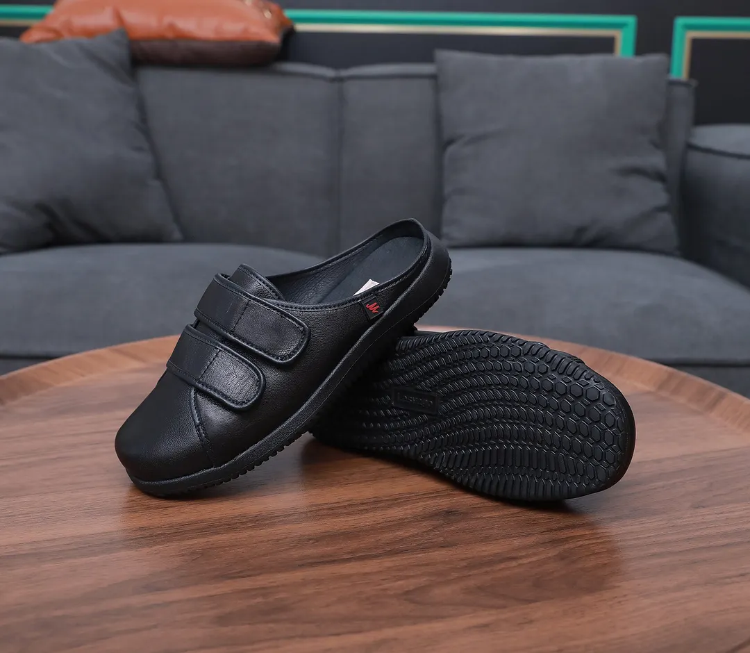 Unisex Summer Wide Adjustable Diabetic Leather Sandals Slippers Shoes For Swollen Feet