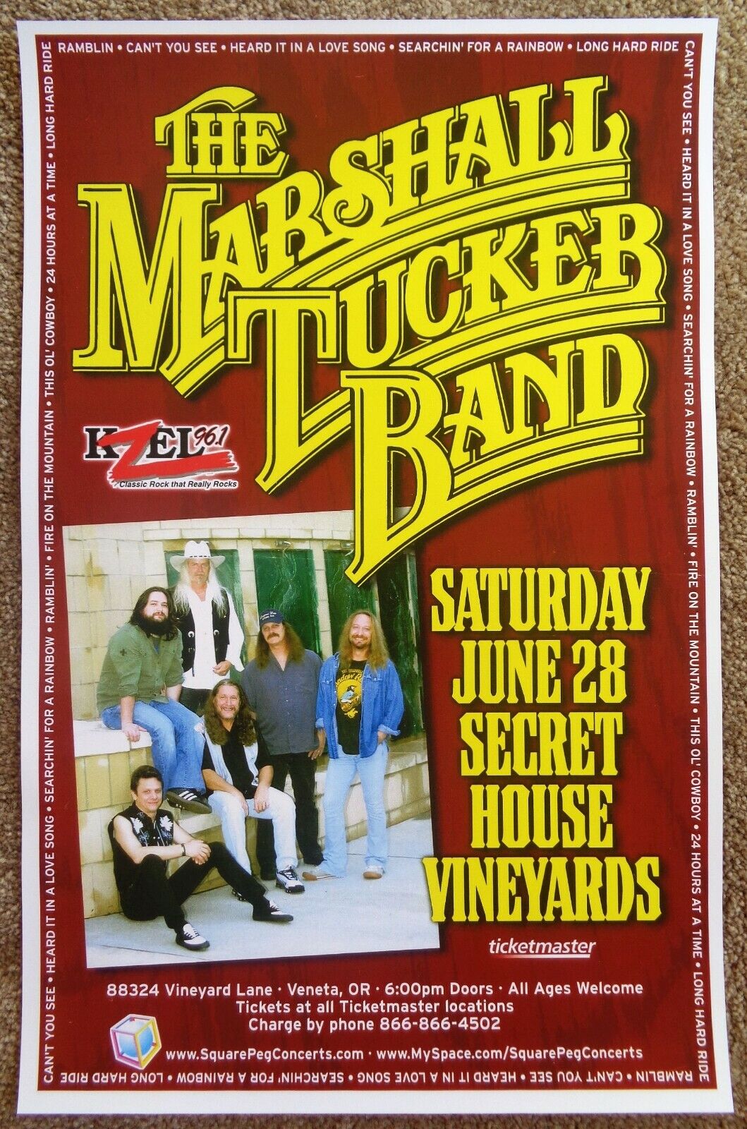 MARSHALL TUCKER BAND 2008 Gig POSTER Veneta Oregon Concert