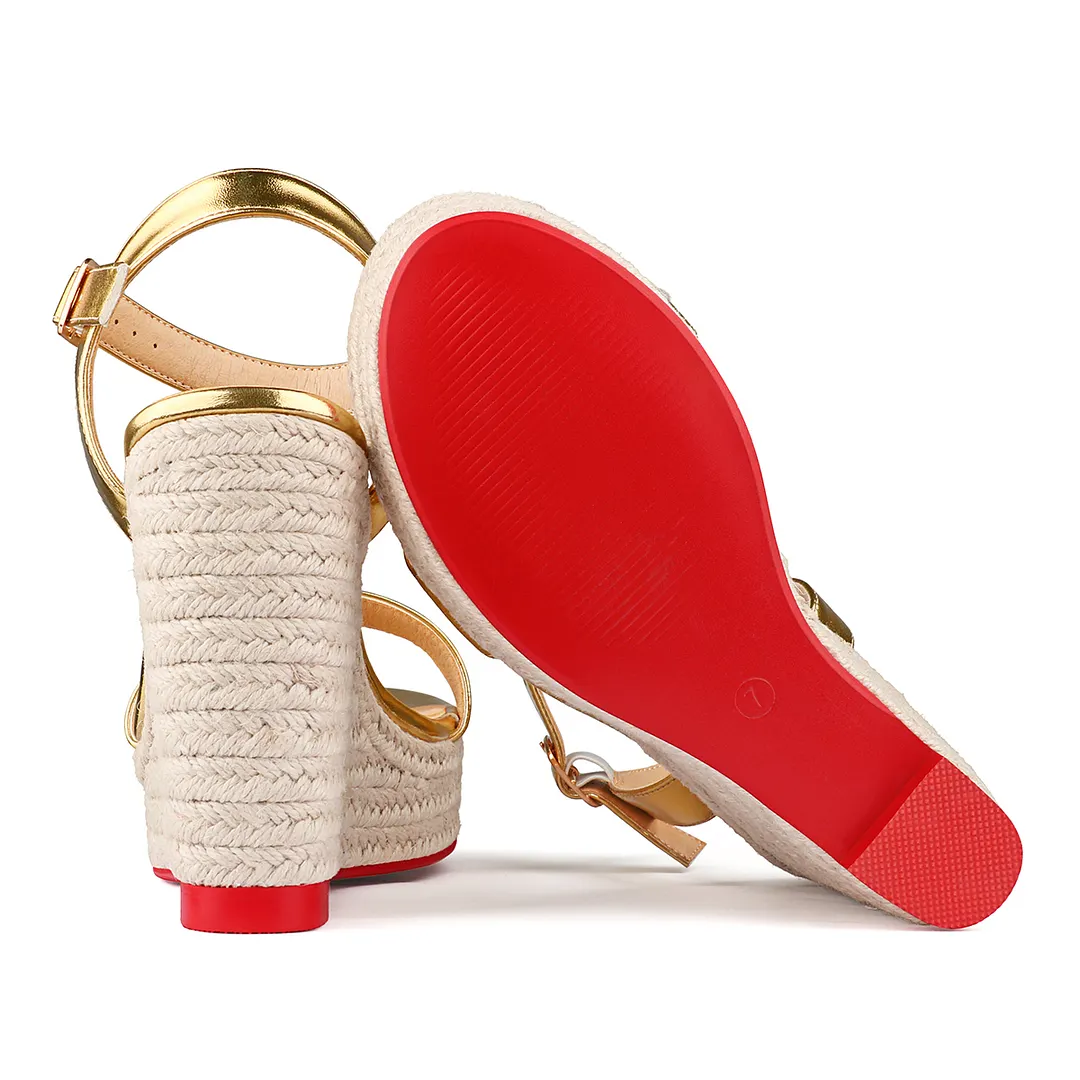 115mm/4.5" Women's Fashion Platform Wedge Sandals Heeled Buckle Shoes Red Bottom Sandals-vocosishoes