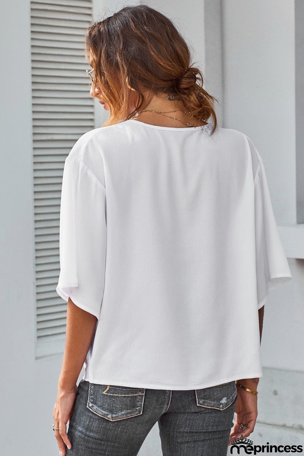 White Draped Short Sleeve Chic Blouse