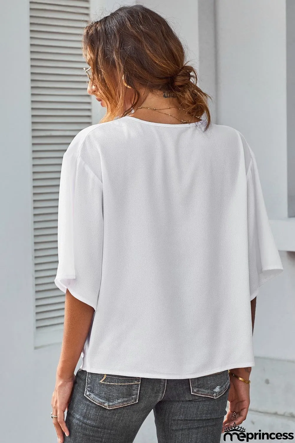 White Draped Short Sleeve Chic Blouse