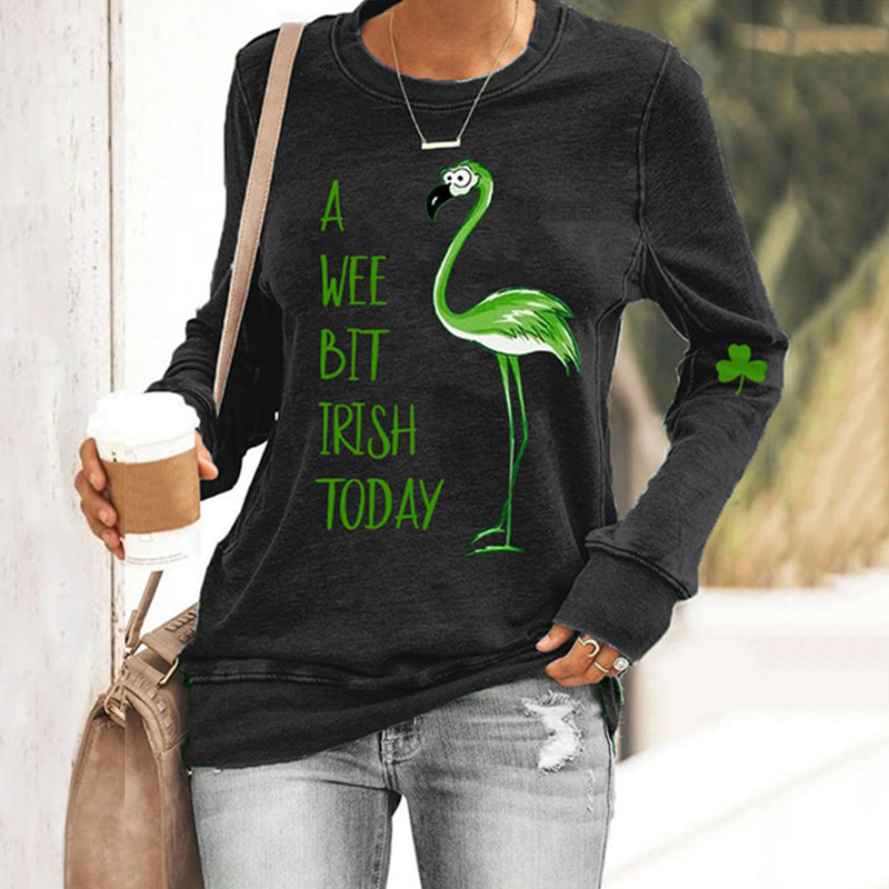St. Patrick's Day A Wee Bit Irish Today Green Flamingo Shamrock Casual Sweatshirt wearshes