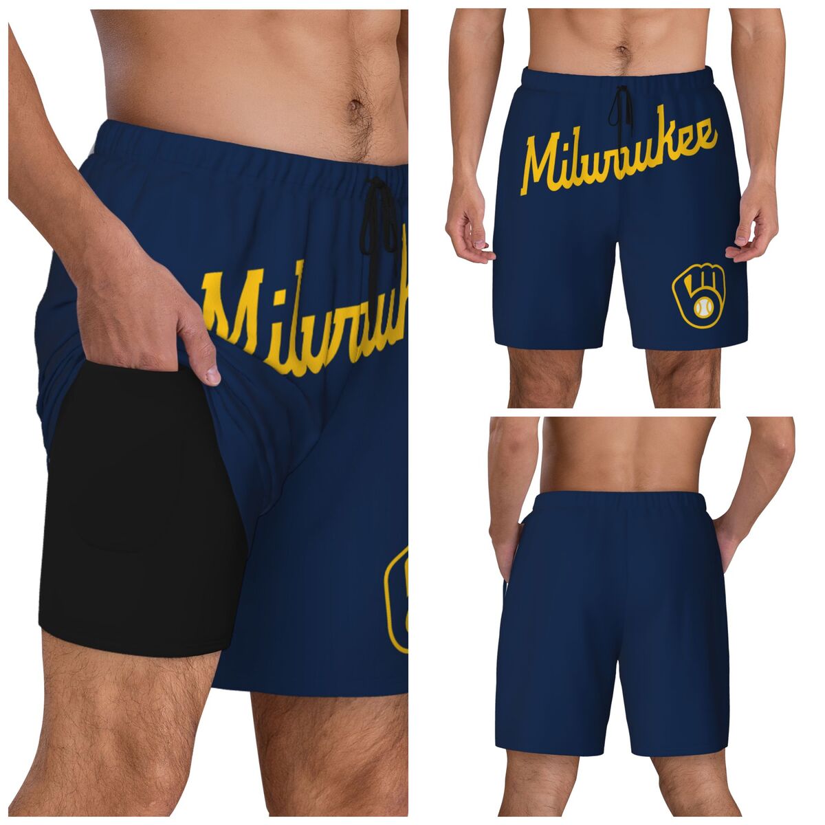 Milwaukee Brewers Logo Swim Trunks Men