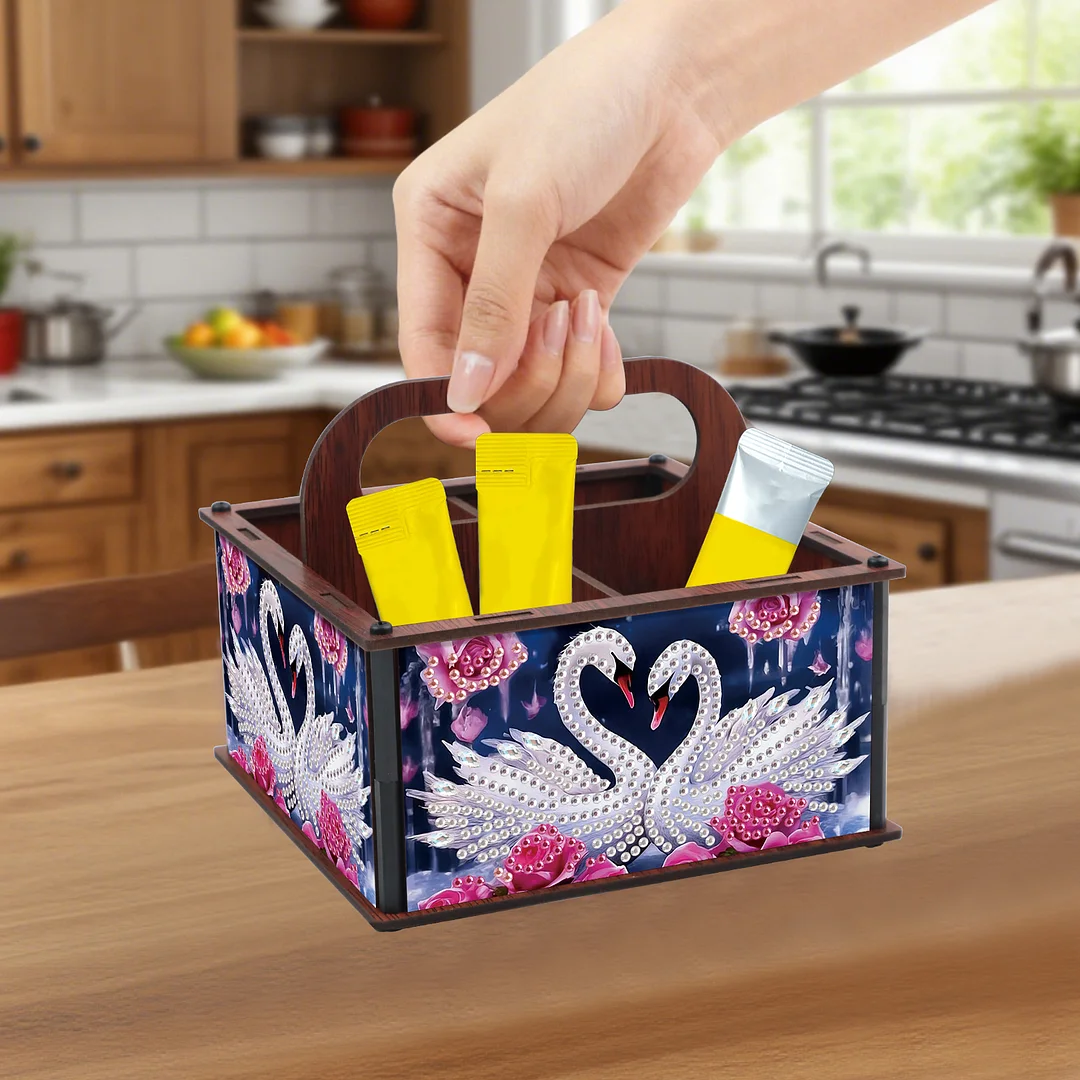 DIY Rose Swan Wooden Diamond Painting Handheld Storage Box Kit Tabletop Decor