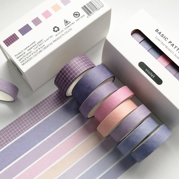 JOURNALSAY 8pcs/set Retro Solid Color Basic Pattern Decoration Washi Tape Set