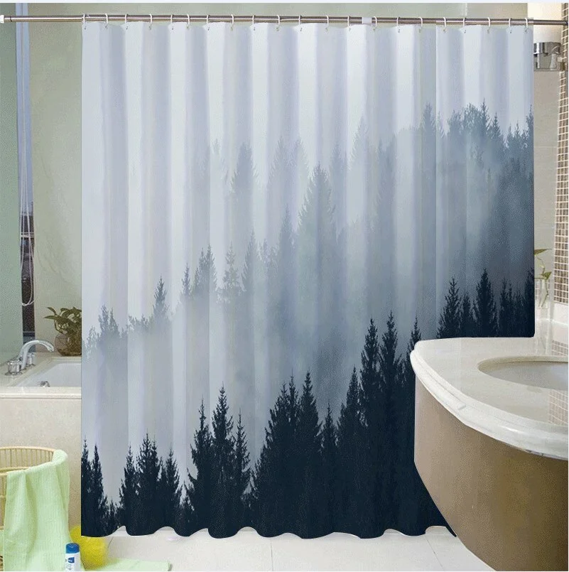 Marble Striped Shower Curtain Blue Black Simple Design Wave Bathroom Accessories Decorative Waterproof Screen With Hook