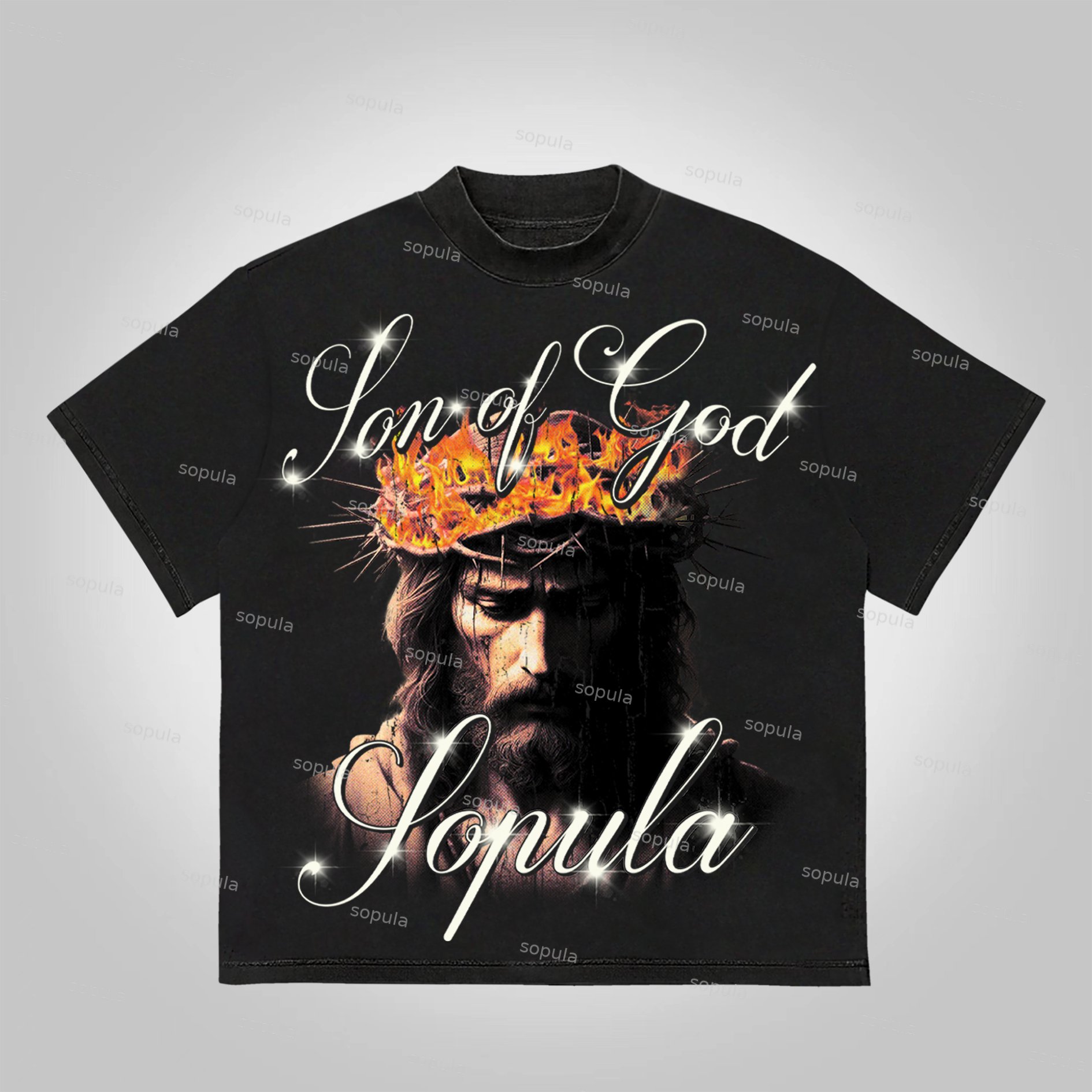 Sopula Flame Jesus Son Of God Vintage Graphics Cotton T-Shirt - SOPULA