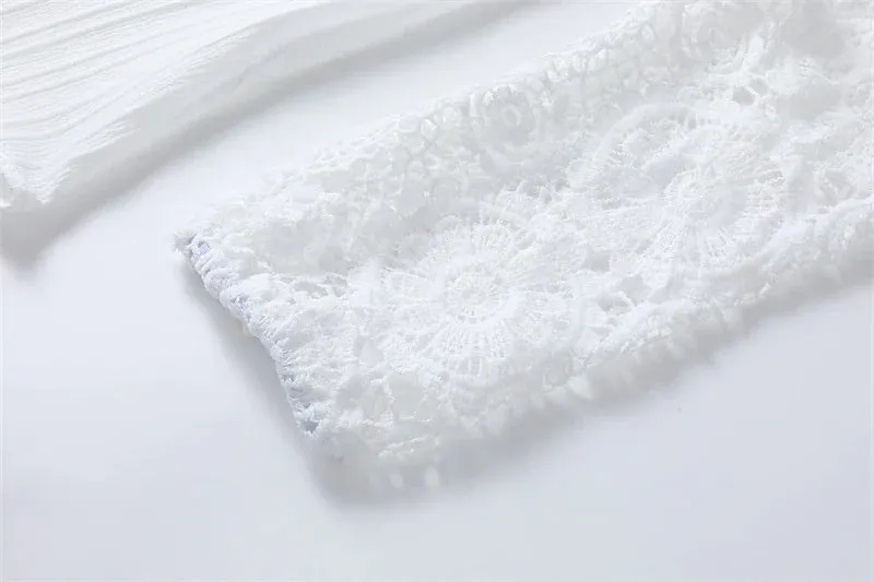 Womens Lace Shirt blouse plain black white pink long casual elegant fashion basic neck
