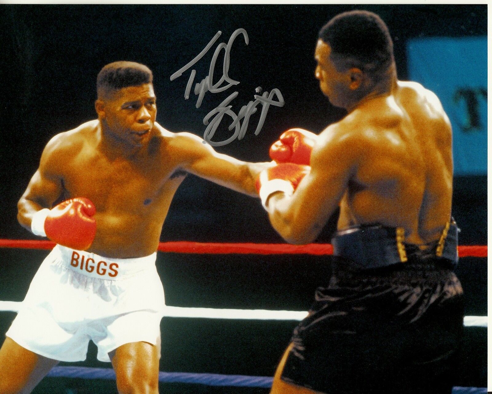 TYRELL BIGGS hand-signed MIKE TYSON TITLE FIGHT IN-RING PUNCH 8x10 authentic COA