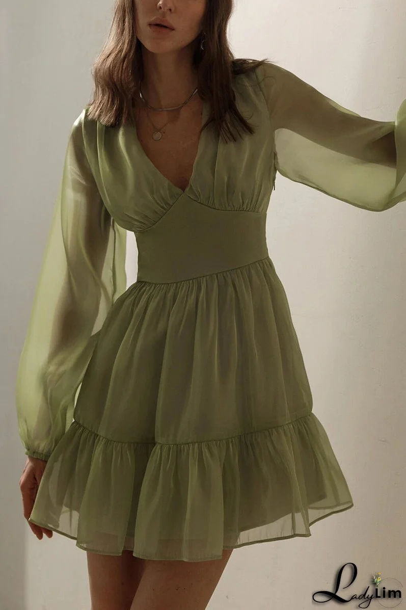 Glitter V Neck Long Sleeve Mini Dress