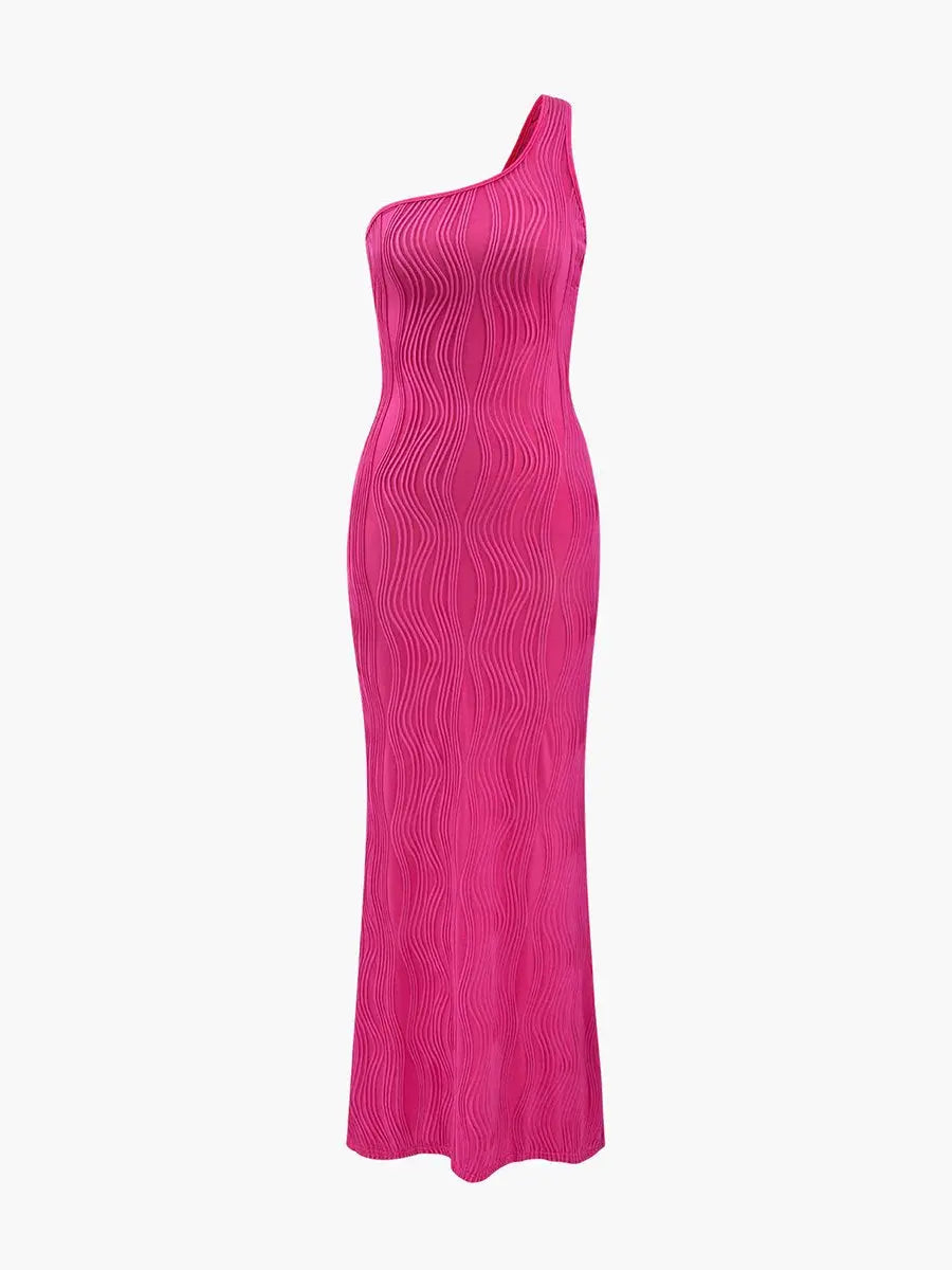 Sloping Shoulder Slim Fit Wave Maxi Dress