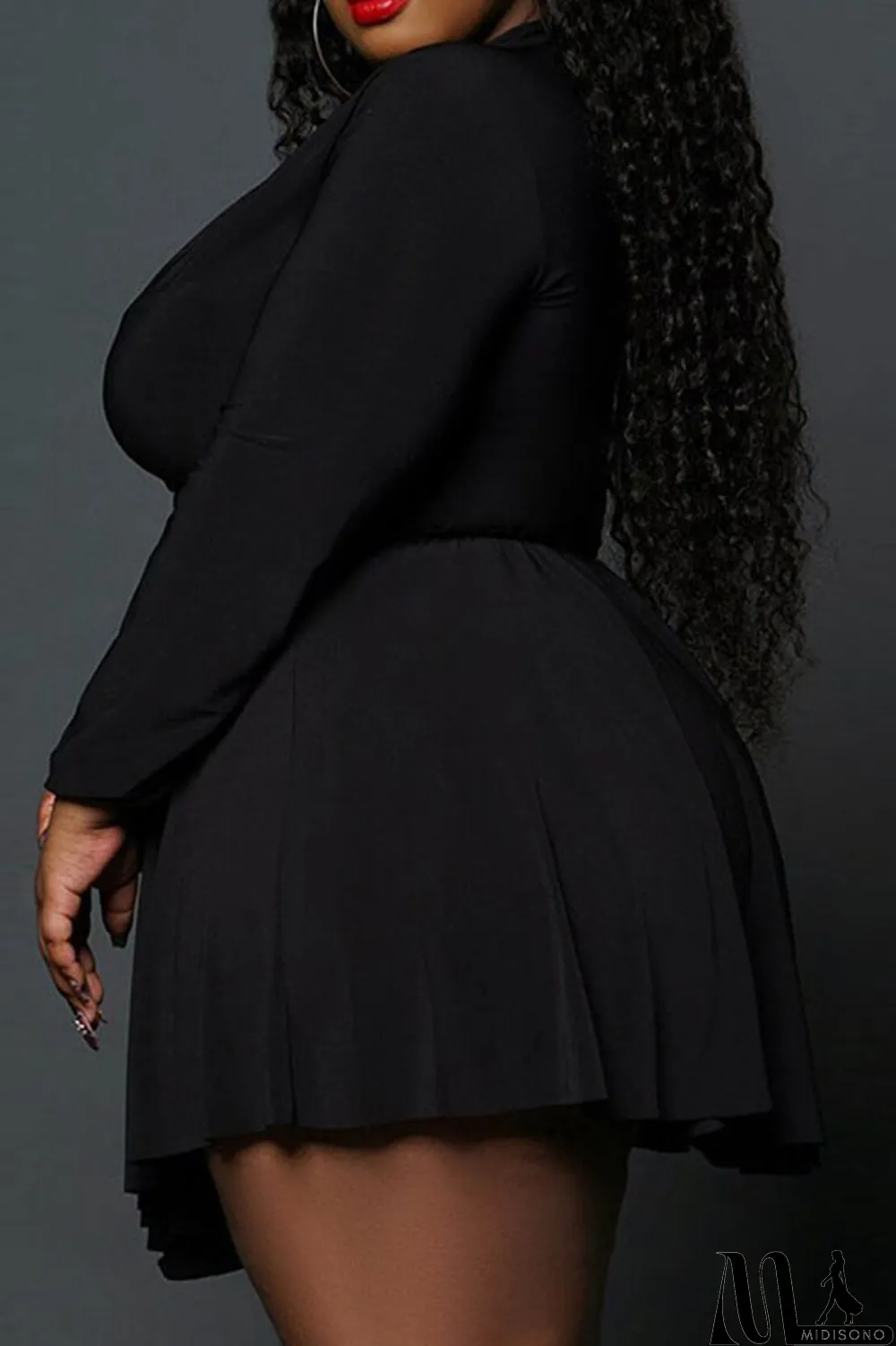 MidiSono - Rose Red Casual Solid Patchwork Frenulum Asymmetrical Turndown Collar A Line Plus Size Dresses