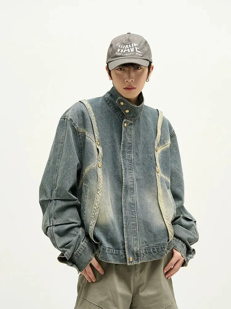 Aonga Retro Denim Motorcycle Jacket