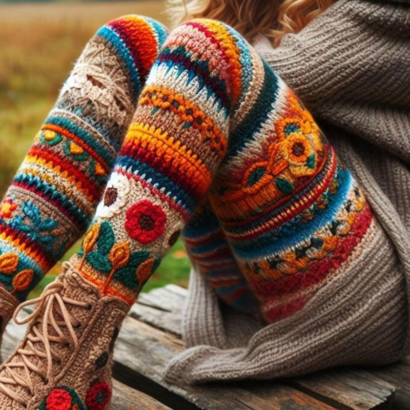 Vintage Crochet Floral Cozy Knit Leggings