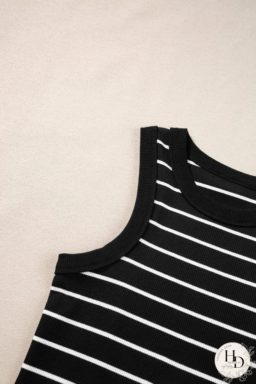 Chic Striped Ribbed Tank Style Mini Dress