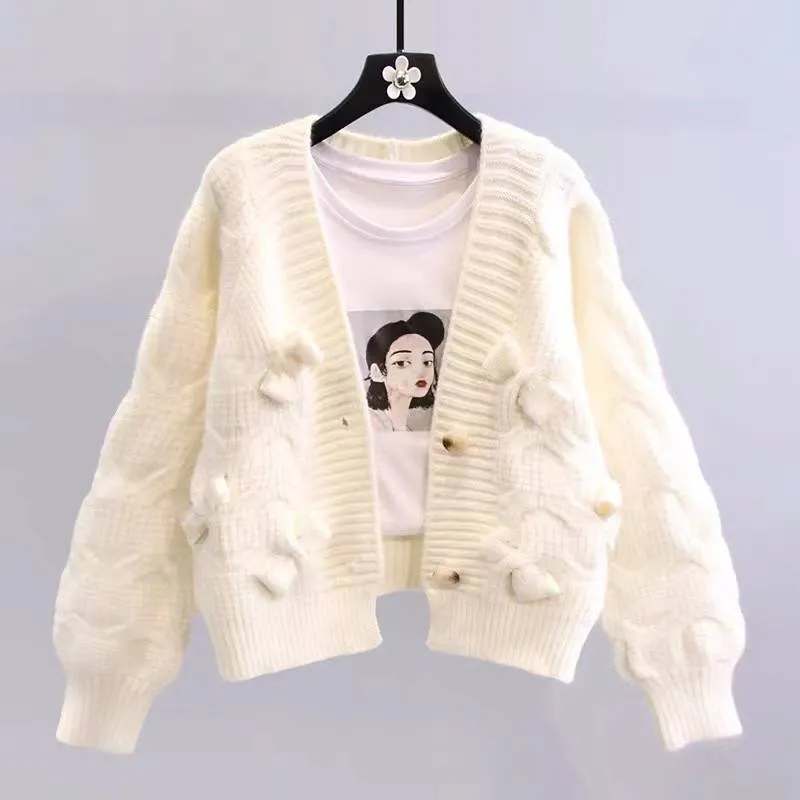 Churchf Churchf Three-Dimensional Bow Knot Short Sweet Wind Cardigan Coat Women's 2024 Autumn And Winter New Loose Knit Jacket Women
