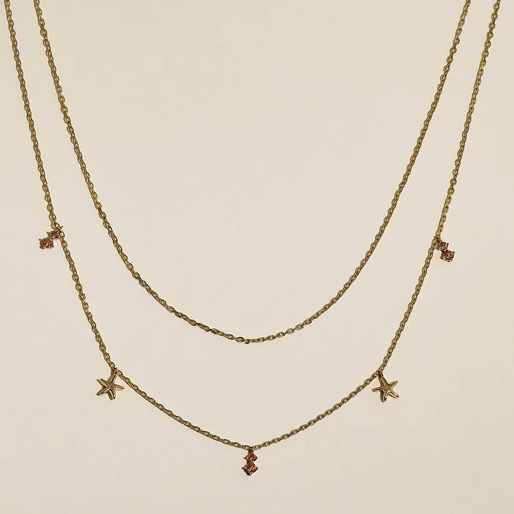 Starfish Double Chain Necklace in Gold