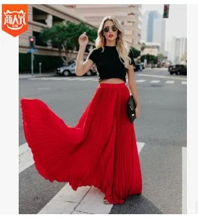 Uveng Uveng 2024 New Large-Size High-Waisted Half-Dress Women's Large Swing Skirt Wrinkles Long Skirt