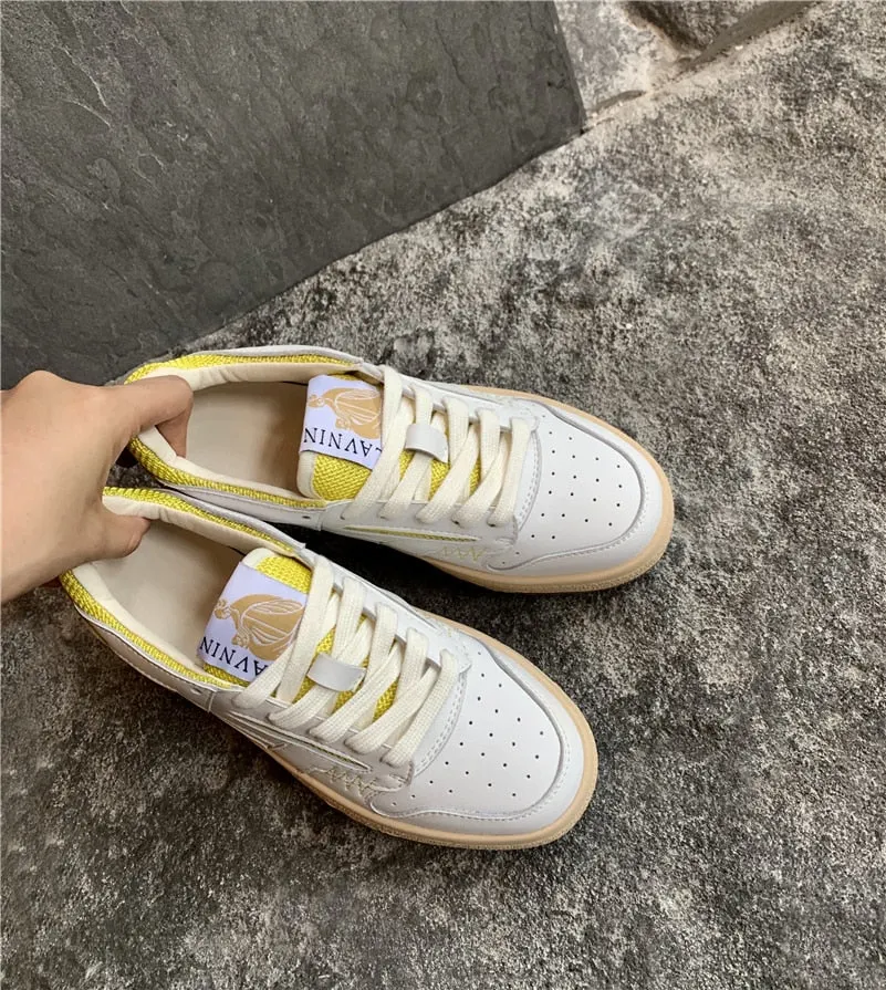 Meotina Sneakers Genuine Leather Shoes Woman Flat Lace up Shoes Round Toe Ladies Footwear 2021 Autumn Flats Casual Shoes Yellow