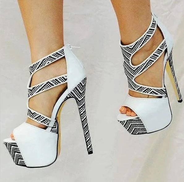 White Peep Toe Stiletto Heels Platform Sandals Vdcoo