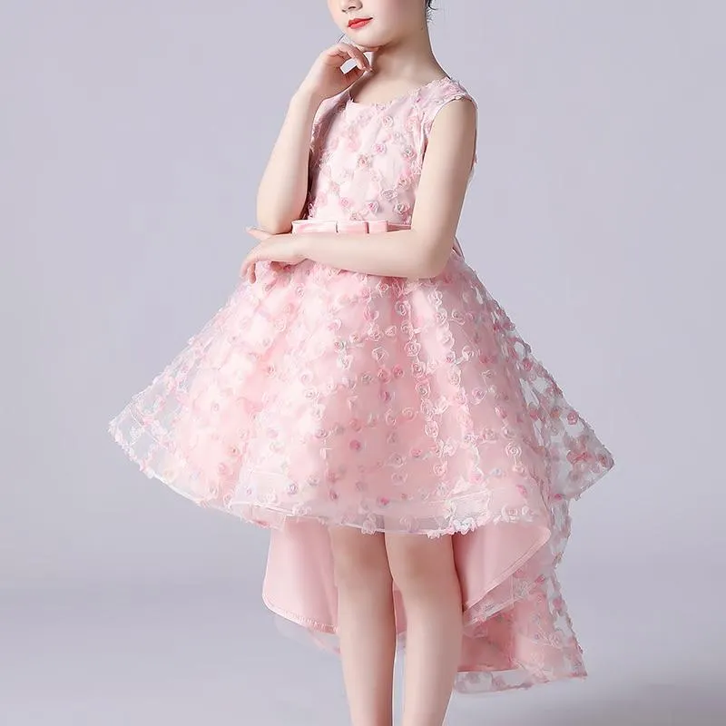 Flower Girls Dresses Kids Clothes Cake Skirt Wedding Party Tailing Elegant Princess Sleeveless 3-12 Years Children Dress