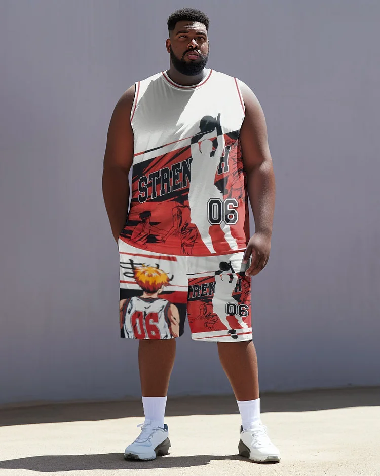 Men's Large Size Street Basketball Vest Sports Two-Piece Set