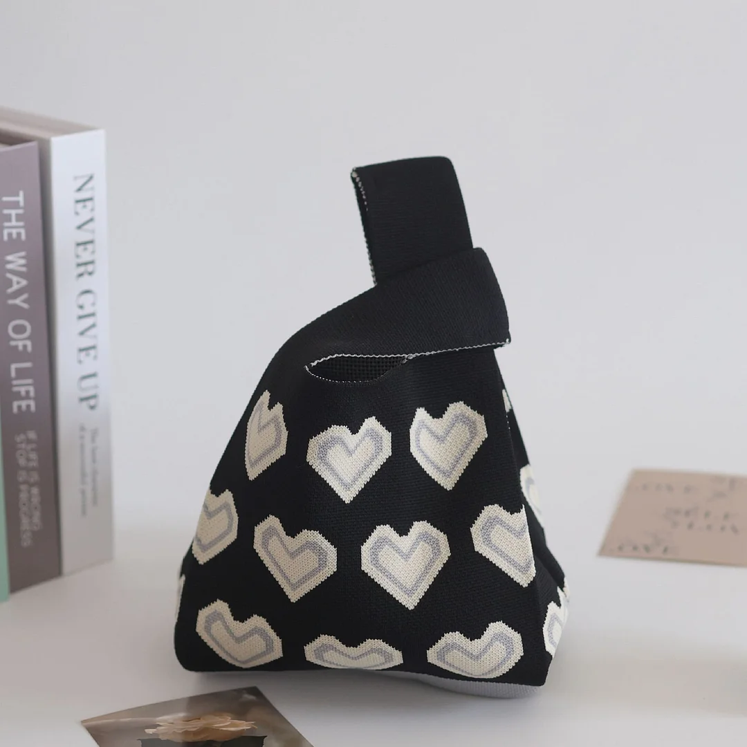 Hearts Tote Knitted Large Capacity Handbag ctolen
