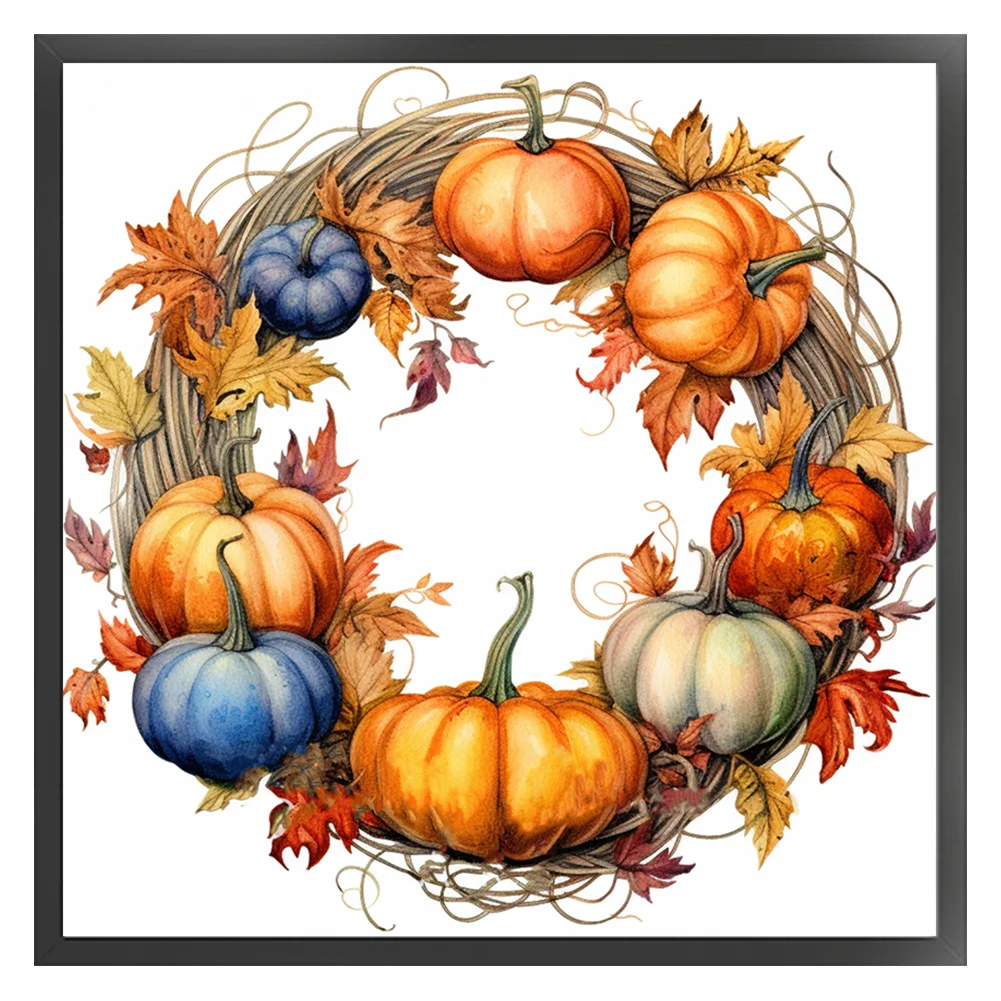 DIY Stamped Cross Stitch 11CT Full Embroidery 40*40cm - Fall Pumpkin Wreath