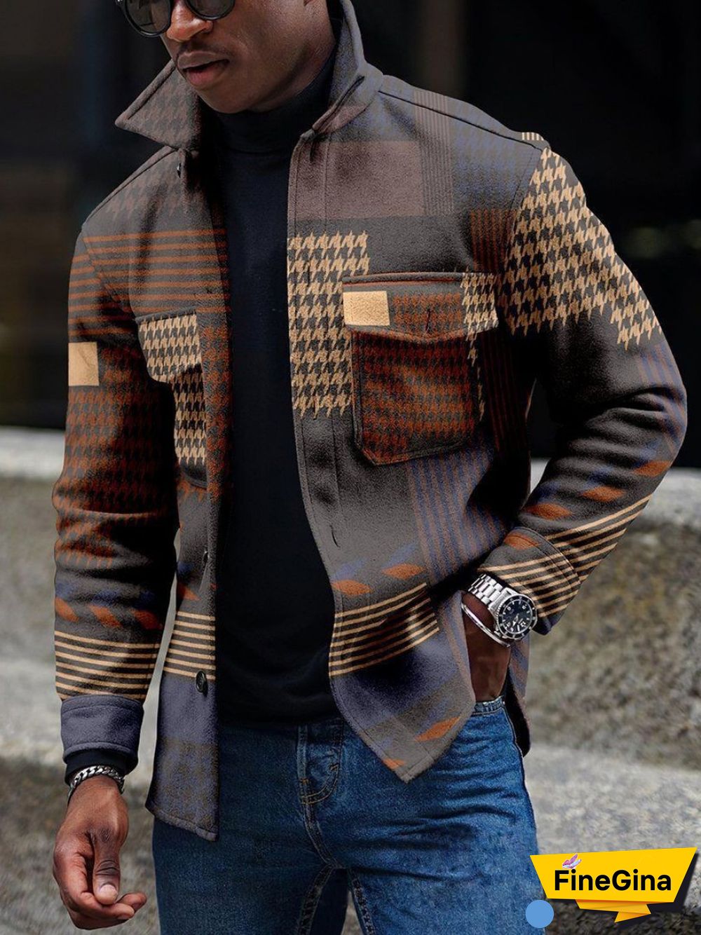 Apricot Men's Casual Geometric Pattern Jacket 004