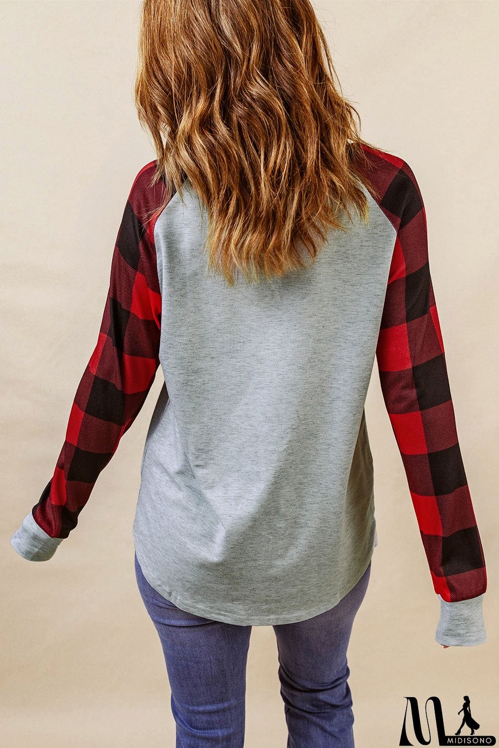 MidiSono - Merry Christmas Truck Plaid Patchwork Pullover Sweatshirt