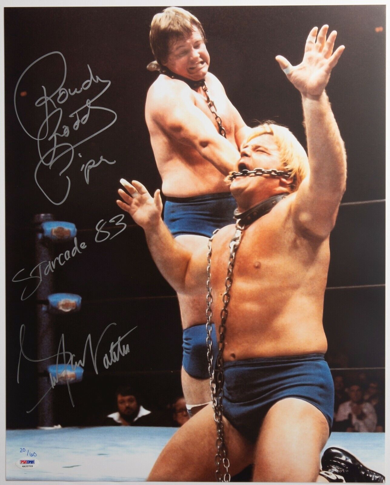 Rowdy Roddy Piper & Greg Valentine Signed NWA Starrcade 16x20 Photo Poster painting PSA/DNA COA