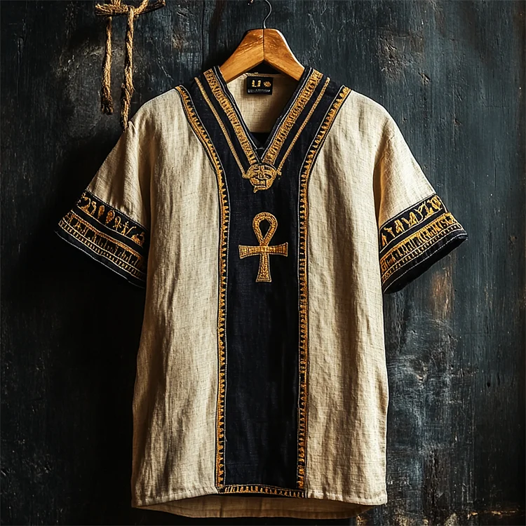 Ankh Ancient Egyptian Embroidered Linen Shirt