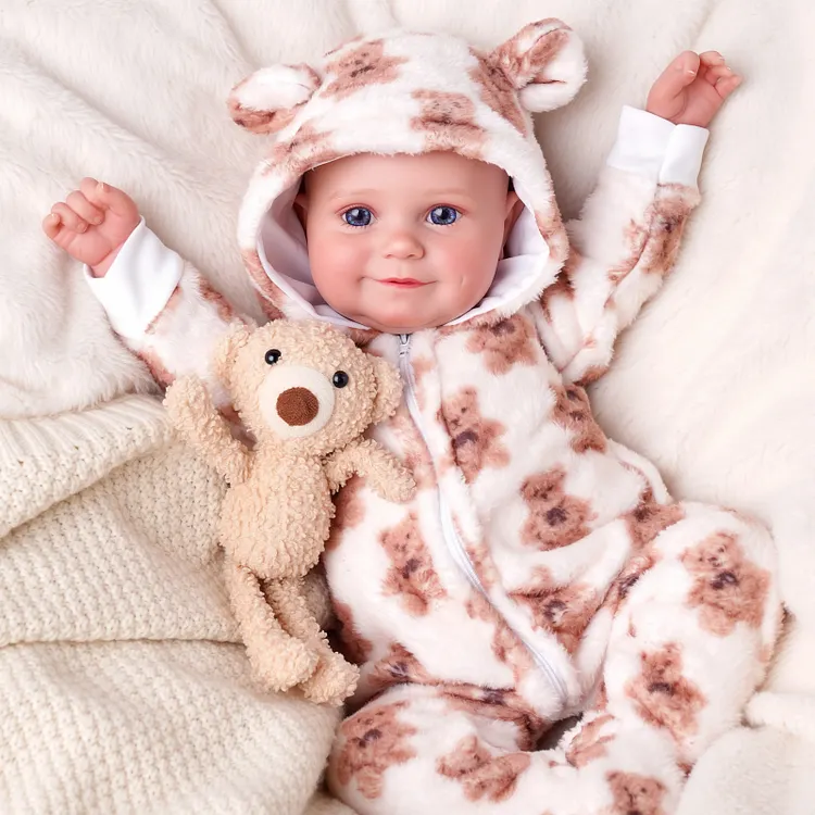 Babeside Maddy 20" Vinyl Awake Reborn Baby No Gender Doll with Blue Eyes in Cozy Animal Print Outfit, Sweet Gift