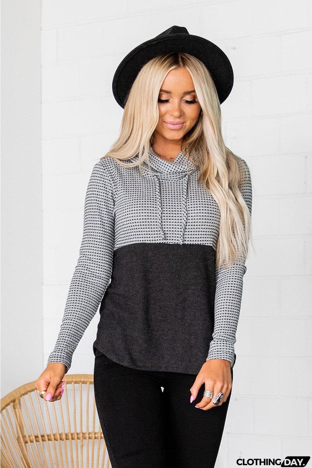 Drawstring Cowl Neck Color Block Sweatshirt