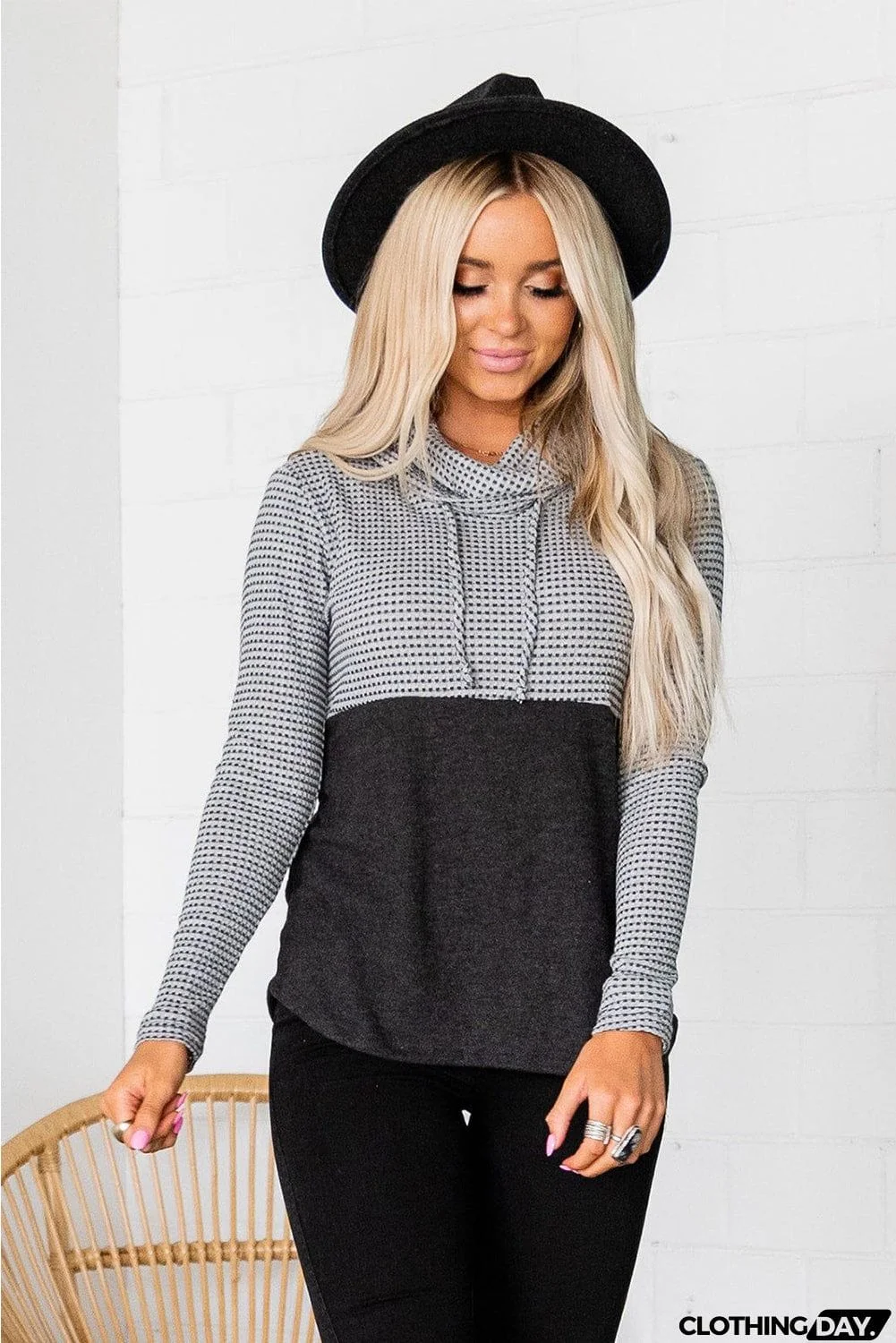 Drawstring Cowl Neck Color Block Sweatshirt