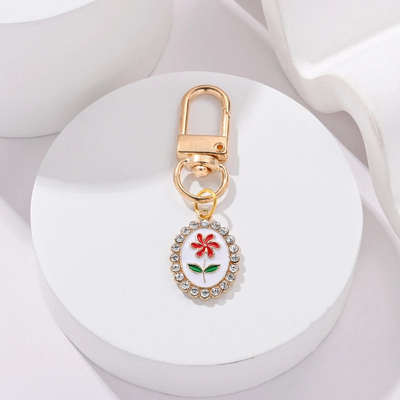 IG Style Elegant Sweet Flower Alloy Enamel Inlay Rhinestones Bag Pendant Keychain