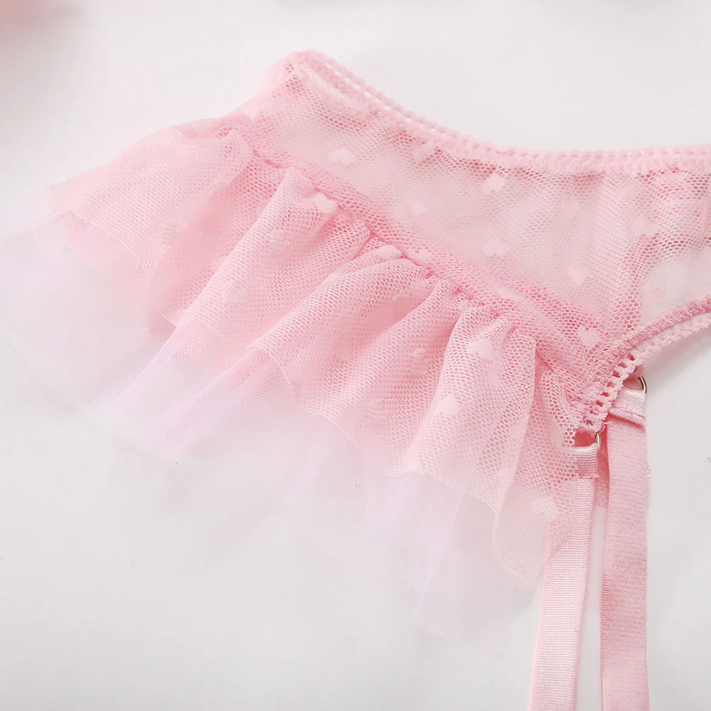 Billionm SexeLakas Pink Nightwear Sexy Transparent See Through Lace Underwear Lingerie Ruffles Heart Shape Intimate Sexual Clothing Sex