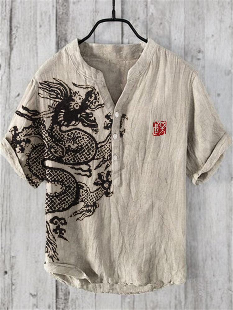 Ancient Dragon Lino Art Linen Blend Shirt