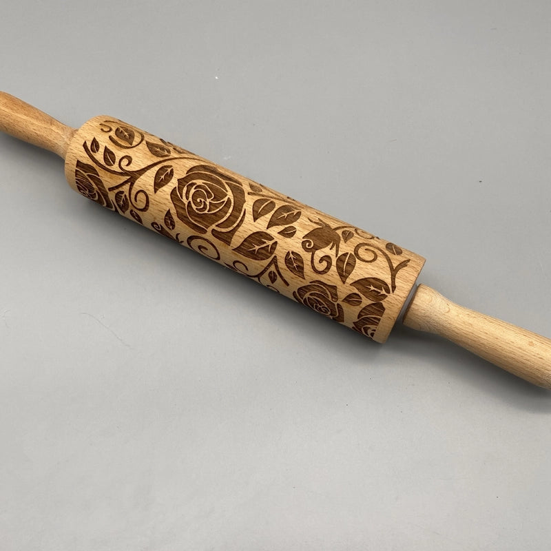 Christmas Retro Leaves Rose Snowflake Wood Rolling Pin 1 Piece