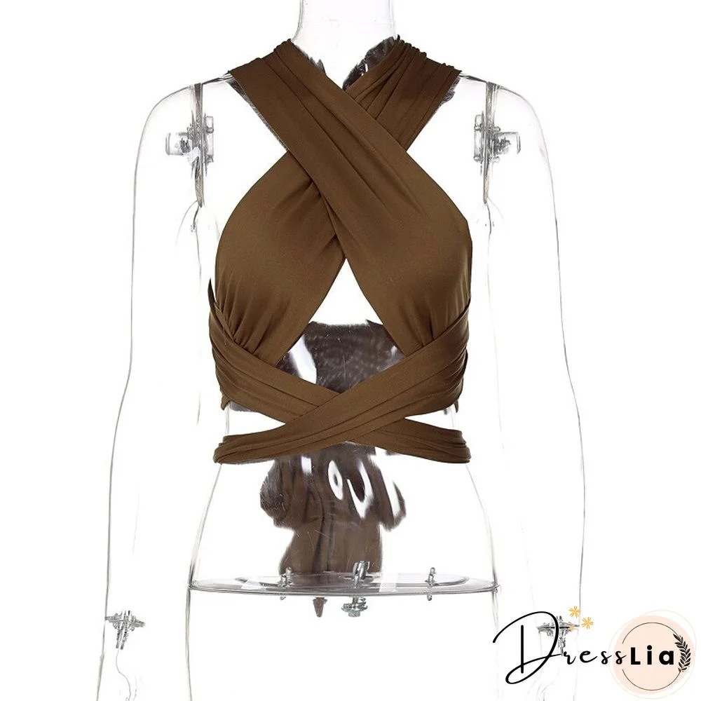 Neck Tube Top Vest Female Tide Ropa De Mujer Y2k T Shirt Harajuku Fashion Sexy Hollow Out Bandage Crop Tops Women