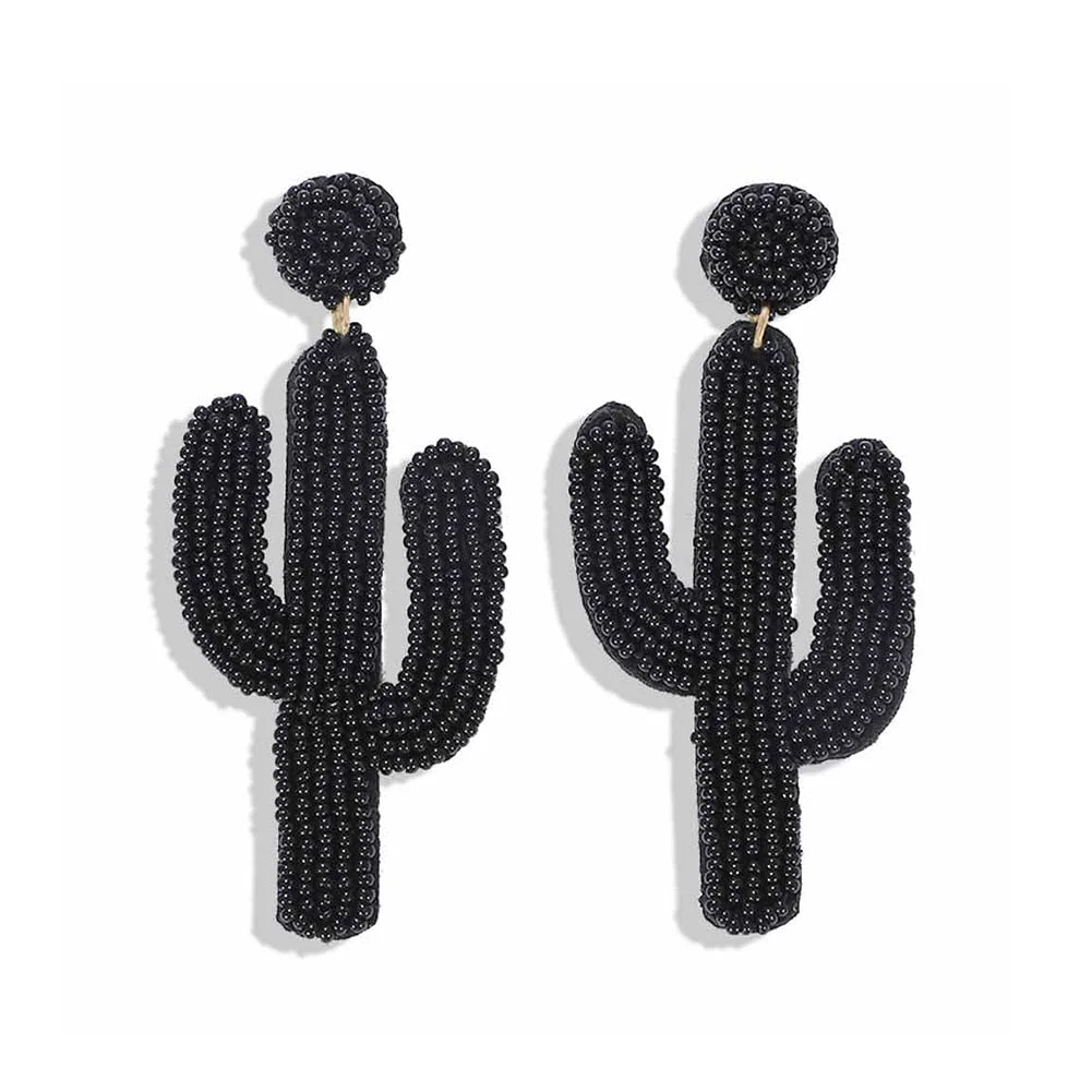 Dvacaman Cute Colorful Rhinestone Cactus Earrings for Women Boho Handmade Green Beaded Cactus Drop Dangle Earrings Jewelry Party