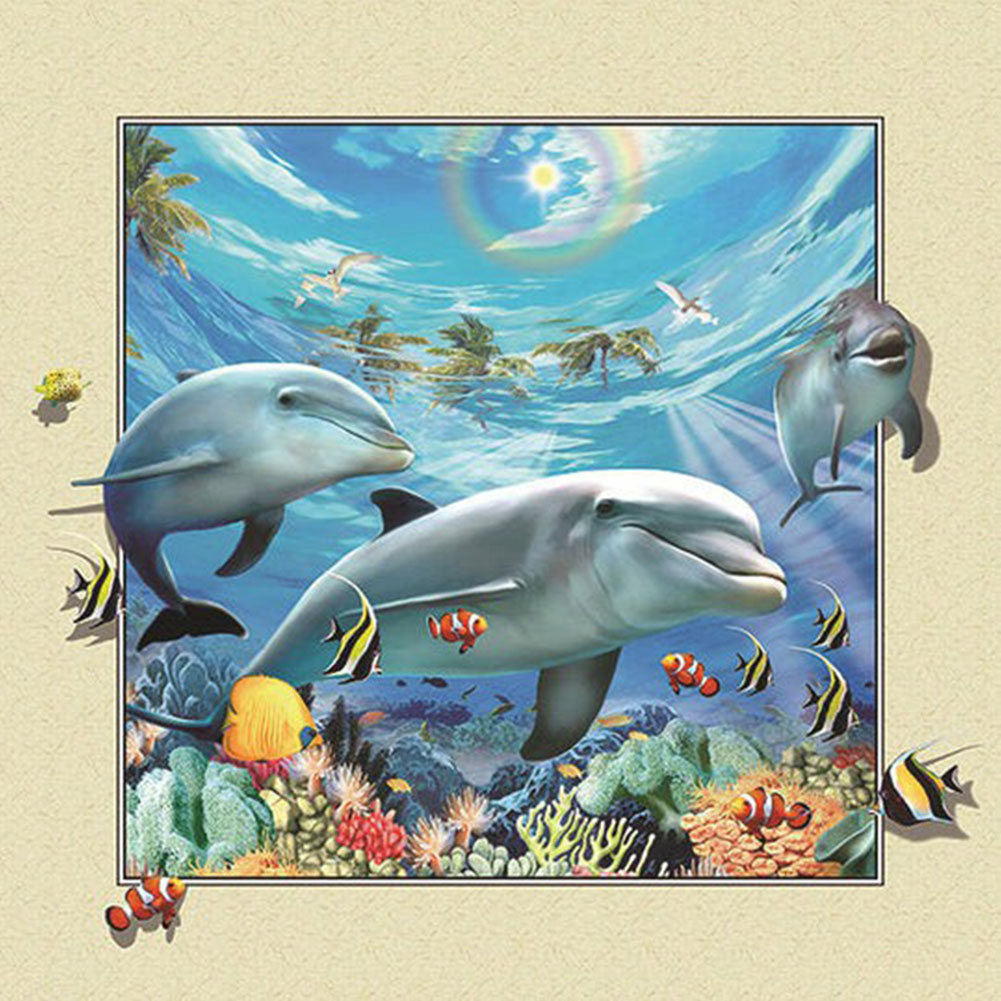 Dolphin Stepping Out Of Frame 30*30CM(Canvas) Full Round Drill Diamond Painting gbfke