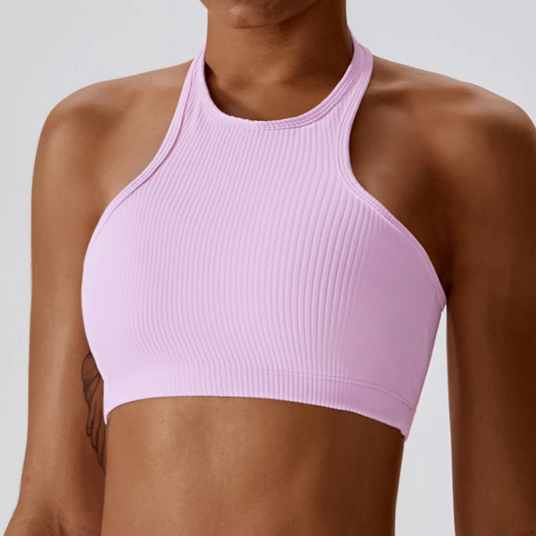 Summer solid thread halterneck quick-drying sports bra
