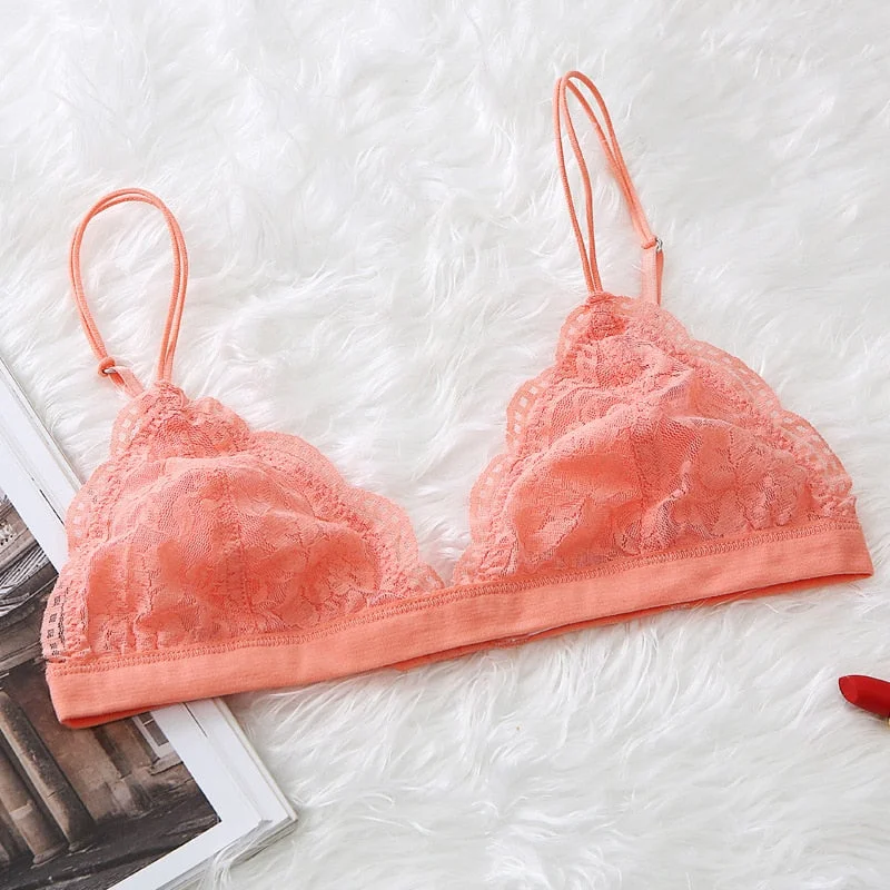 Sexy Lace Bralette Thin Triangle Cup Bra Wire Free Brassiere Underwear French Lingerie Girls Beautiful Solid Small Chest Bralet