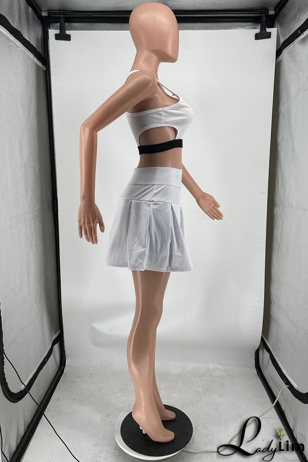 Black Sportswear Solid Split Joint U Neck Sleeveless Two Pieces